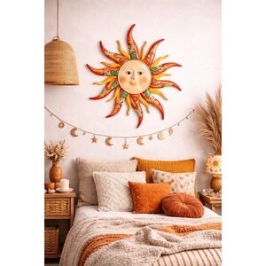 Celestial  Wall Art Sun 17.3 Inch Sun Face Wall Art Whimsy Decor Colorful Indoor
